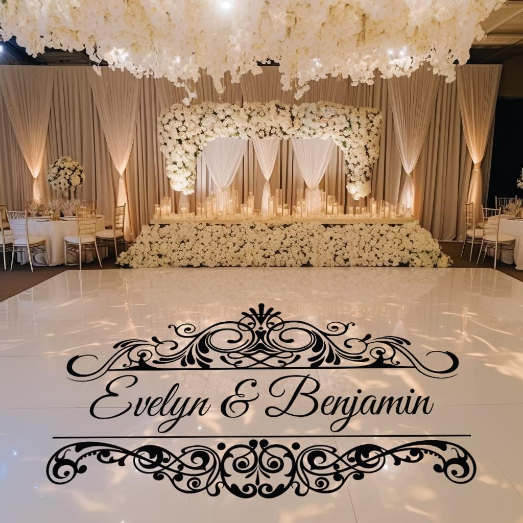 Dance Floor Decal Wedding Dance Floor Decal Custom Wedding Decoration - Monogram Decal Vinyl Floor Decal - Wedding Decor Reception Decor (w:75" h:44")