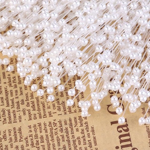 canjoyn 100 Stems Pearl Sticks Beading on Wire Stems for DIY Garland Bridal Wedding Pearl Bouquet Home Party Decor Craft (Beige)