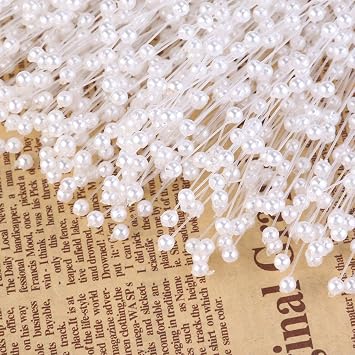 canjoyn 100 Stems Pearl Sticks Beading on Wire Stems for DIY Garland Bridal Wedding Pearl Bouquet Home Party Decor Craft (Beige)