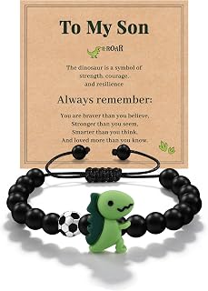 Son Gifts from Mom Dad Dinosaur Soccer Black Onyx Bracelets