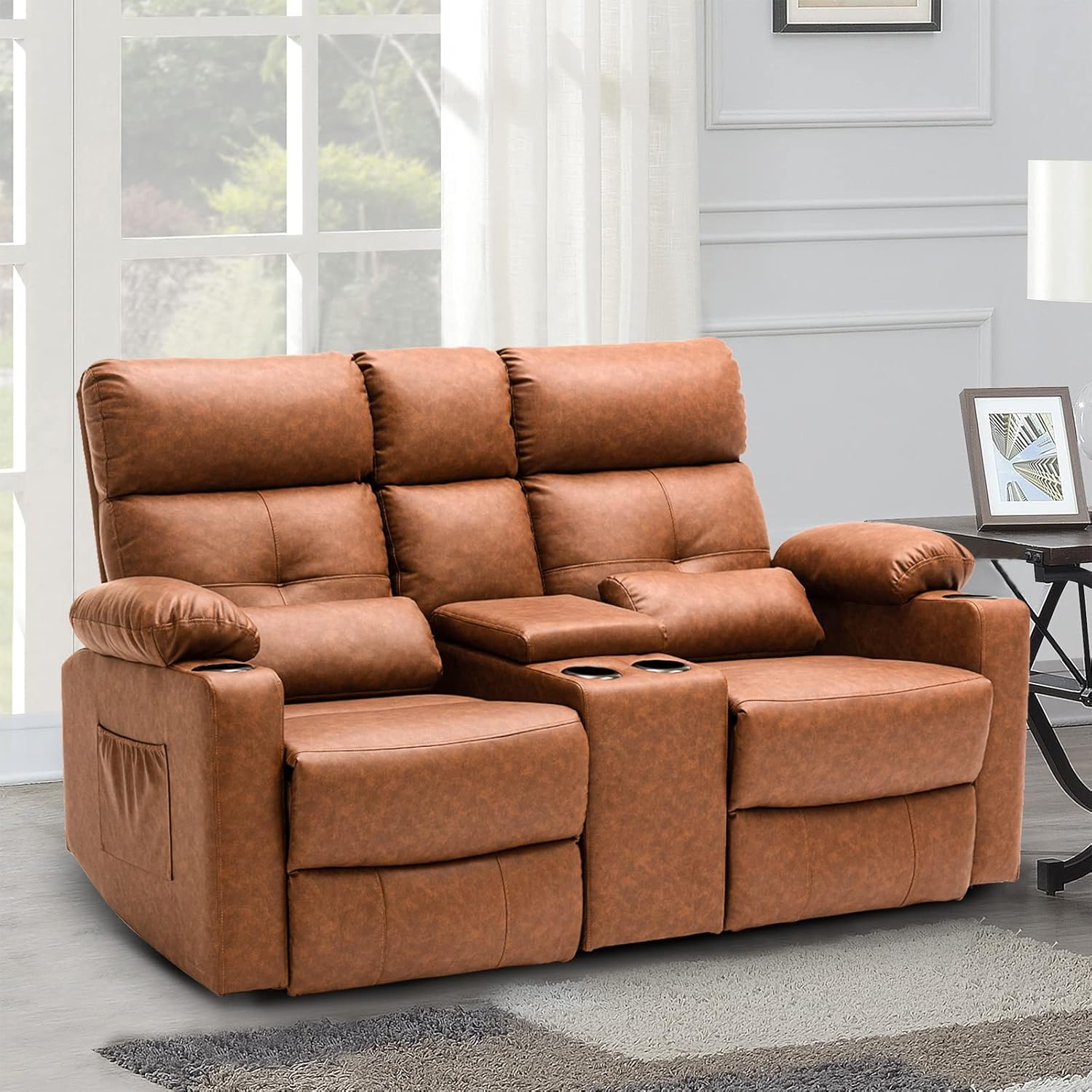 Consofa Loveseat Recliner, PU Leather Reclining Loveseat