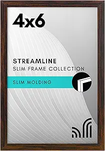 Americanflat 4x6 Picture Frame with Shatter-Resistant Glass - Streamline Collection - Thin Border Photo Frame for Tabletop and Wall Display - Hanging Hardware and Easel Stand Included - Walnut