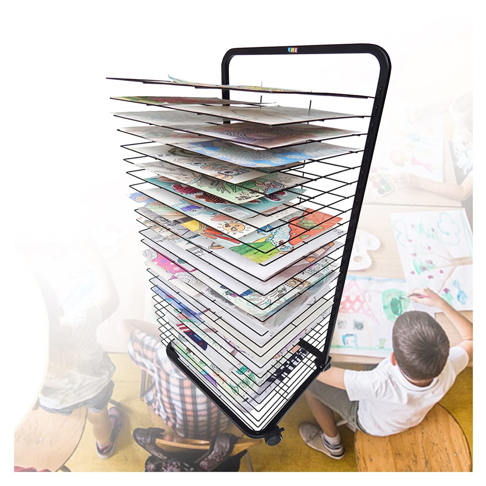 CWCQGH 15Layers Mobile Art Drying Rack, Drying Easel Art Studio, Educational Product Drying Rack, Space-Saving Shelf Poster Storage Rack,Onecolor-20 layers