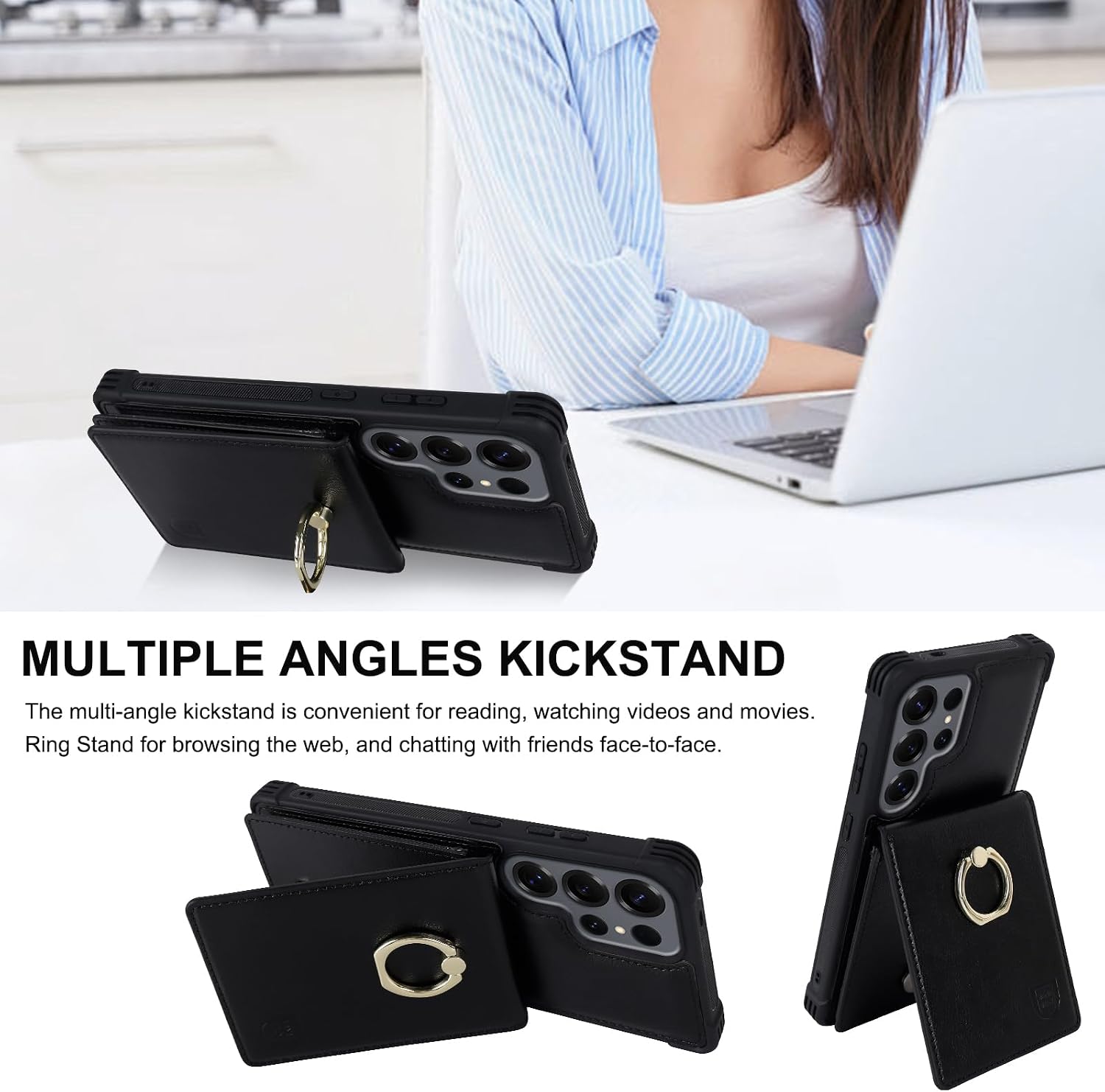 VANAVAGY Wallet Case for Galaxy S25 Ultra for Women Men, PU Leather Phone Case Wallet with Magnetic Clasp RFID Blocking Card Holder Coin Pocket with Ring Holder for S25 Ultra 6.9 inch, Black