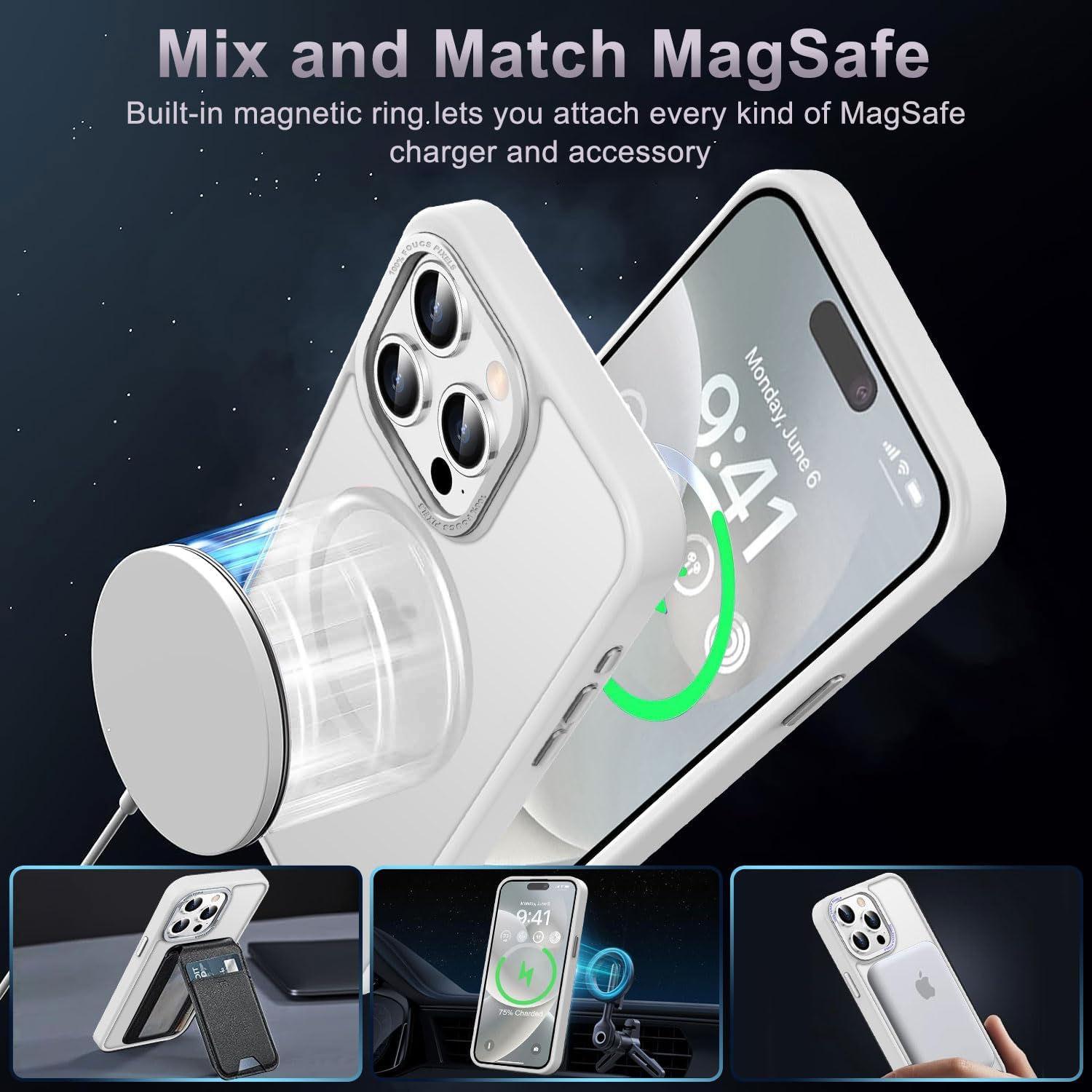 Newfuture Upgraded Magnetic for iPhone 15 Pro Max Case [Compatible with Magsafe] [Mil-Grade Protection], Pocket-Friendly, Slim Translucent Phone Case Cover for iPhone 15 Pro Max 6.7", Frosted White - Image 2