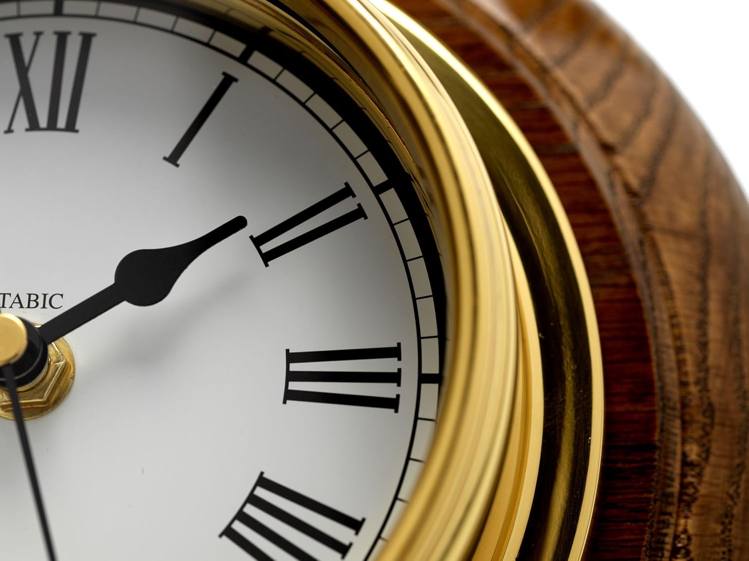 Classic Brass Roman Clock on an English Oak Mount, Heavy Lacquered Brass Case (1/2kg),Luxury Wall Clock and English Oak Mount, Handmade in England