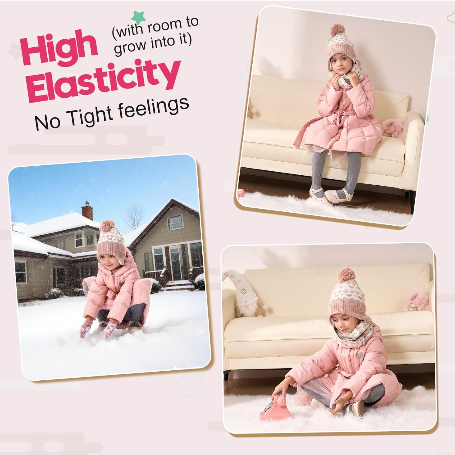 Moon Kitty Baby Girls Earflaps Knit Hats Infant Baby Beanies6-12Months - Image 2