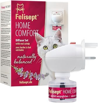 Felisept Home Comfort Cat Calming Plug-In Diffuser Typ G - British 3-Pin and Refill 45ml Starter Set - With natural catnip no pheromone cat - Cat plug in calmer - Reduce undesirable behaviour