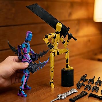 T13 Action Figure, Assembly Completed Dummy 13 3D Printed Kit, Black Silver Octopus Doctor DIY Movable Joint Model, Articulated Design with Weapons for Stop Motion Figures (2.Yellow and Purple)