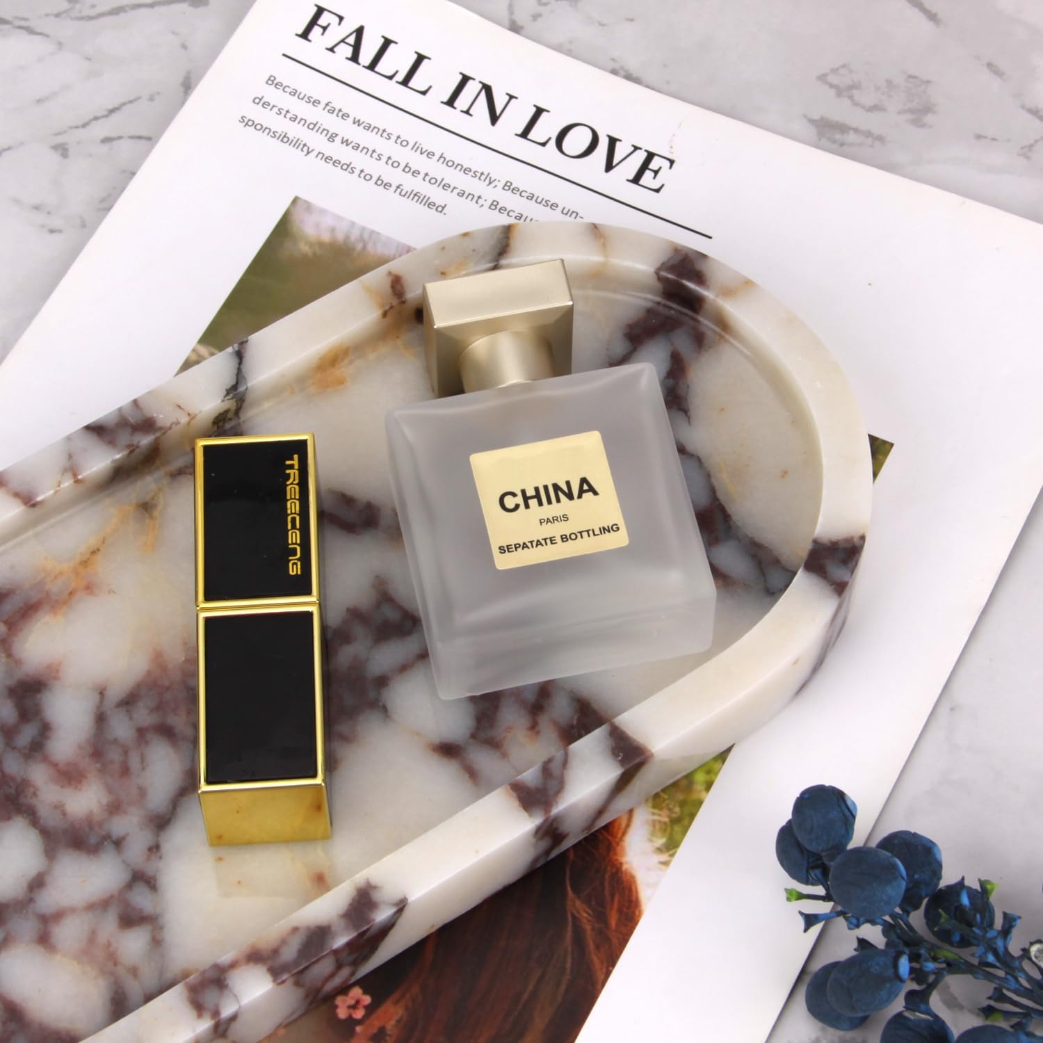 Oval Marble Bathroom Vanity Tray, Natural Luxury Marble Home Kitchen Bathroom Table Tray, Stone Decorative Countertop Tray for Coffee Perfume Jewelry (Calacatta Viola, 10" x 5" x 0.6")
