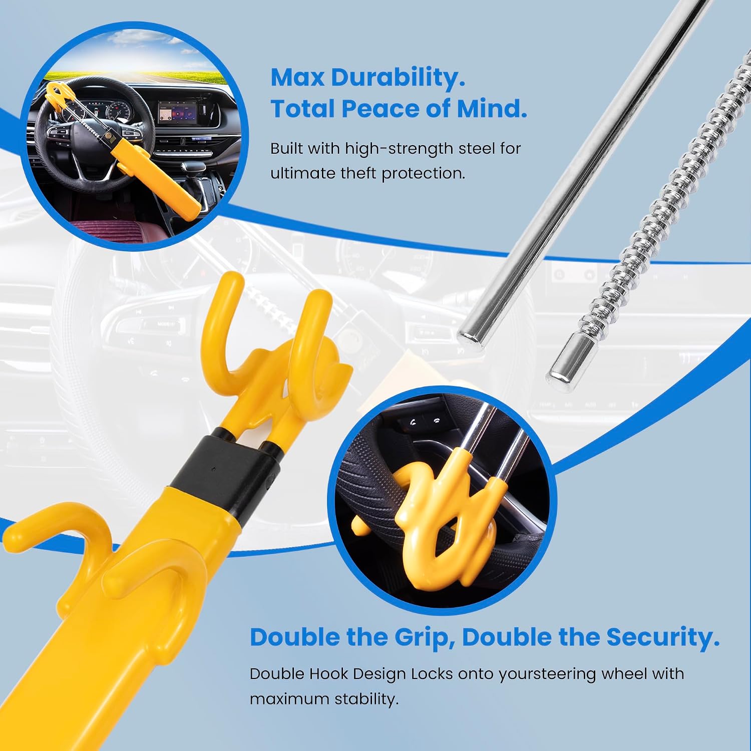 Steering Wheel Lock & Car Lock Anti Theft - Anti Apex Heavy Duty Club Lock - Adjustable Steering Wheel Locks Anti Theft - Universal High Security Steering Lock for Most Cars