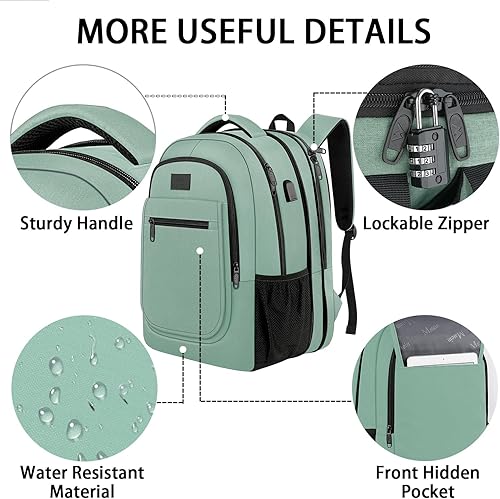 Miniatura 6 de MATEIN Mochila para laptop para mujeres, expandible de 15.6 pulgadas con puerto de carga USB, mochila antirrobo para viajes y escuela, mochila