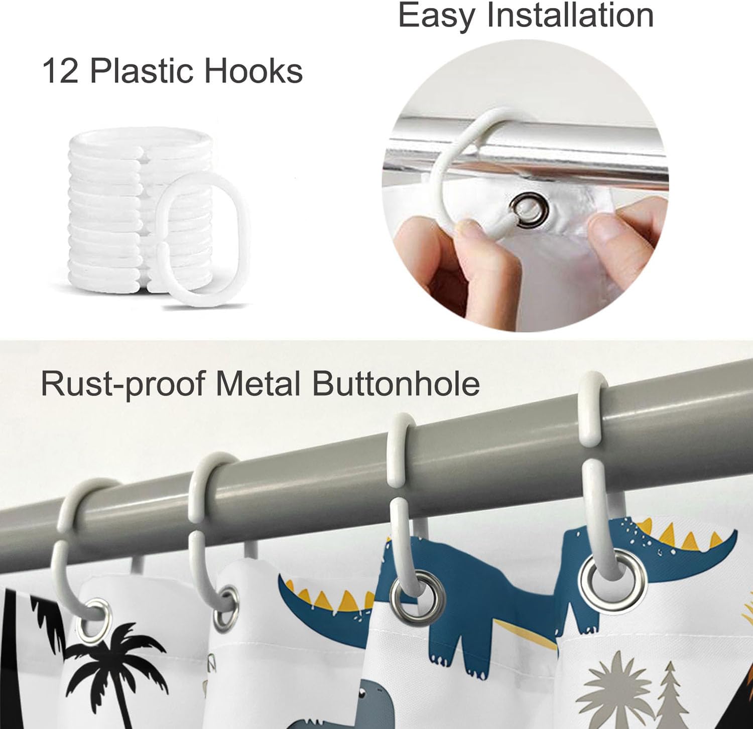 Moslion Cartoon Dinosaur Dino Shower Curtains Bathroom Curtain Waterproof with Hooks 72x72 Inch for Men Women Boys Girls