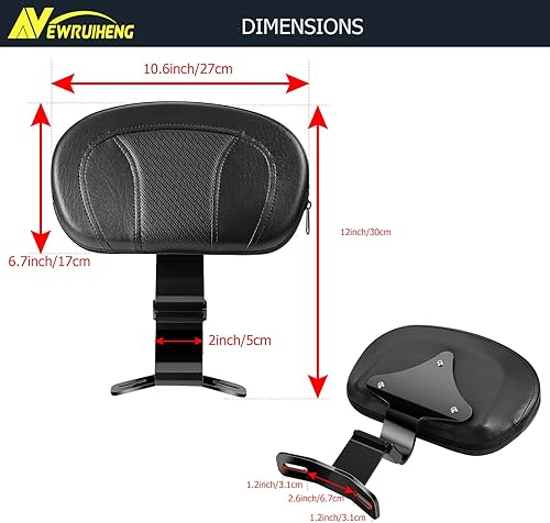 Miniatura 5 de Almohadilla para respaldo delantero del conductor compatible con Harley Touring CVO Street Glide Electra Glide Road King Road Glide 2009-2022 (negro)