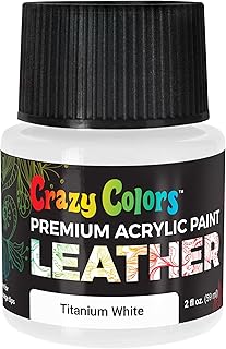 Crazy Colors Titanium White Premium Acrylic Leather and Shoe Paint, 2 oz Bottle - Flexible, Crack, Scratch, Peel Resistant - Artist Create Custom Sneakers, Jackets, Bags, Purses, Furniture Artwork