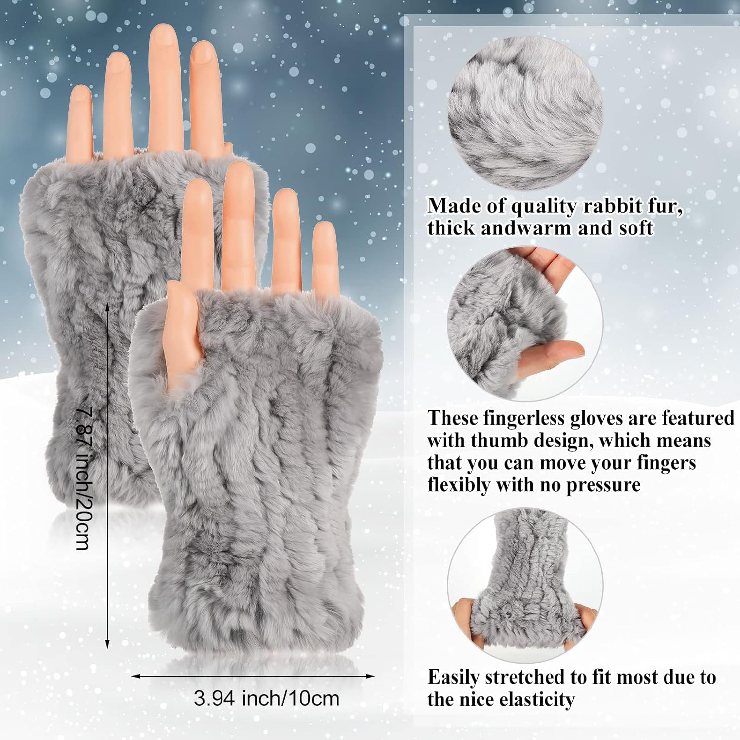 Geyoga Women Fingerless Fur Gloves Warm Rabbit Fur Mittens Winter Knit Fingerless Hand Warmer Warm Knitted Gloves - Image 3