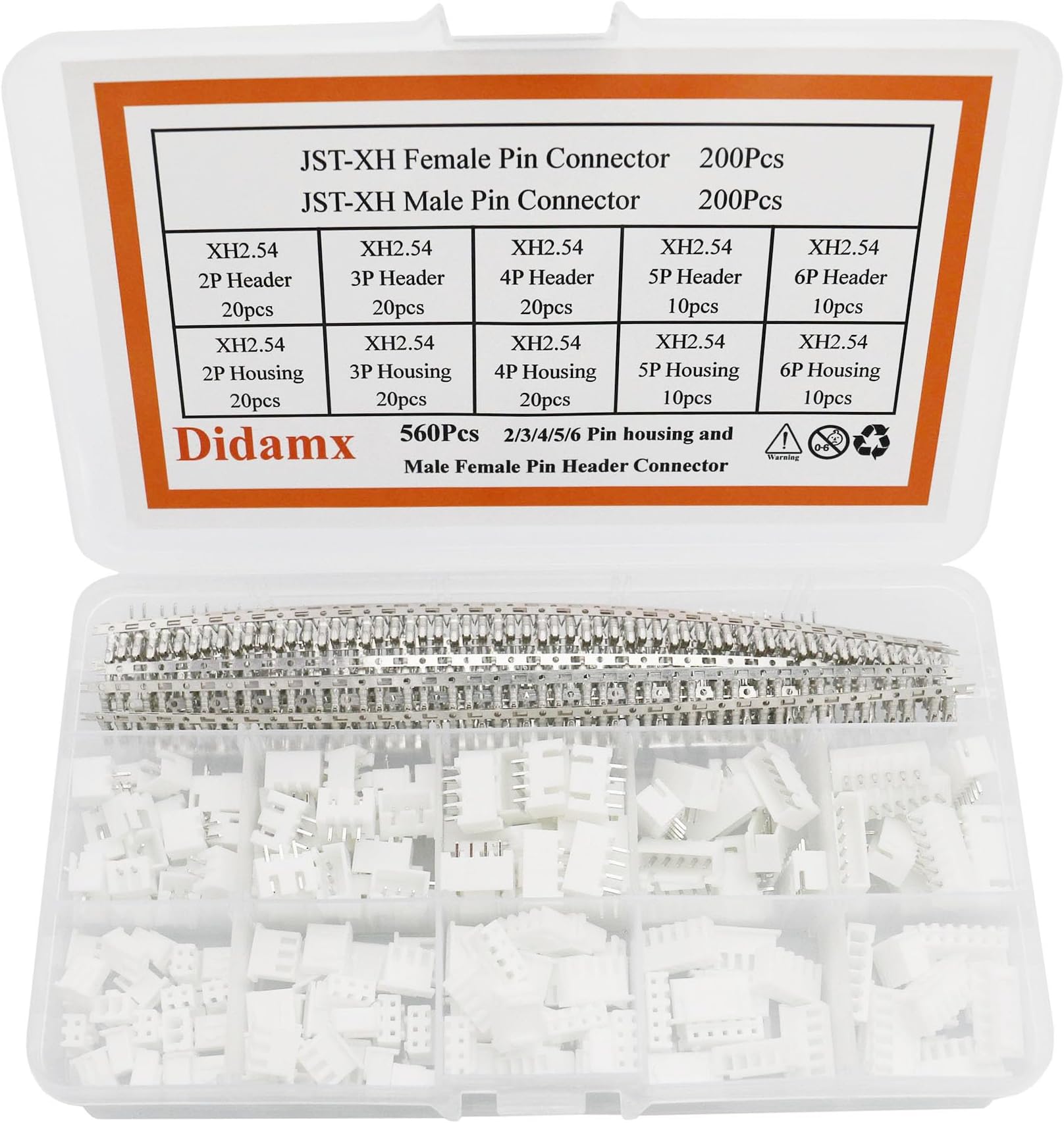 560Pcs 2.54mm JST-XHP 2/3/4/5/6 Pin housing and Male/Female Pin Head Connector Adapter Plug Set