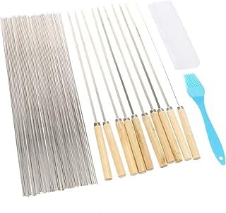 YARNOW 1 Conjunto/112 Pçs Sinal De Churrasco Ferramentas Domésticas Yakitori Espetos Ferramentas Domésticas Espetos Com Cabo De Madeira Espeto Varas De Aço Inoxidável Ferramenta De Corda
