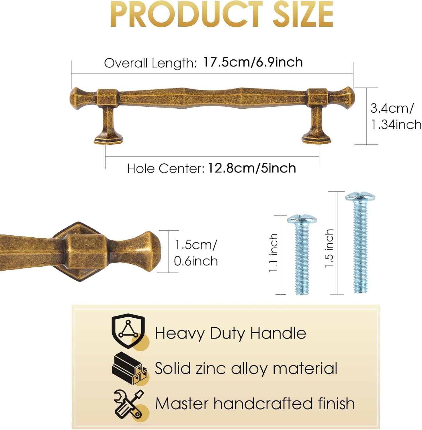 12 Pack Antique Brass Cabinet Pulls 5 Inch(128mm) Hole Center,Vintage Retro Zinc Alloy Solid Drawer Pull Dresser Cabinet Handles Hardware for Bedroom, Kitchen 2586