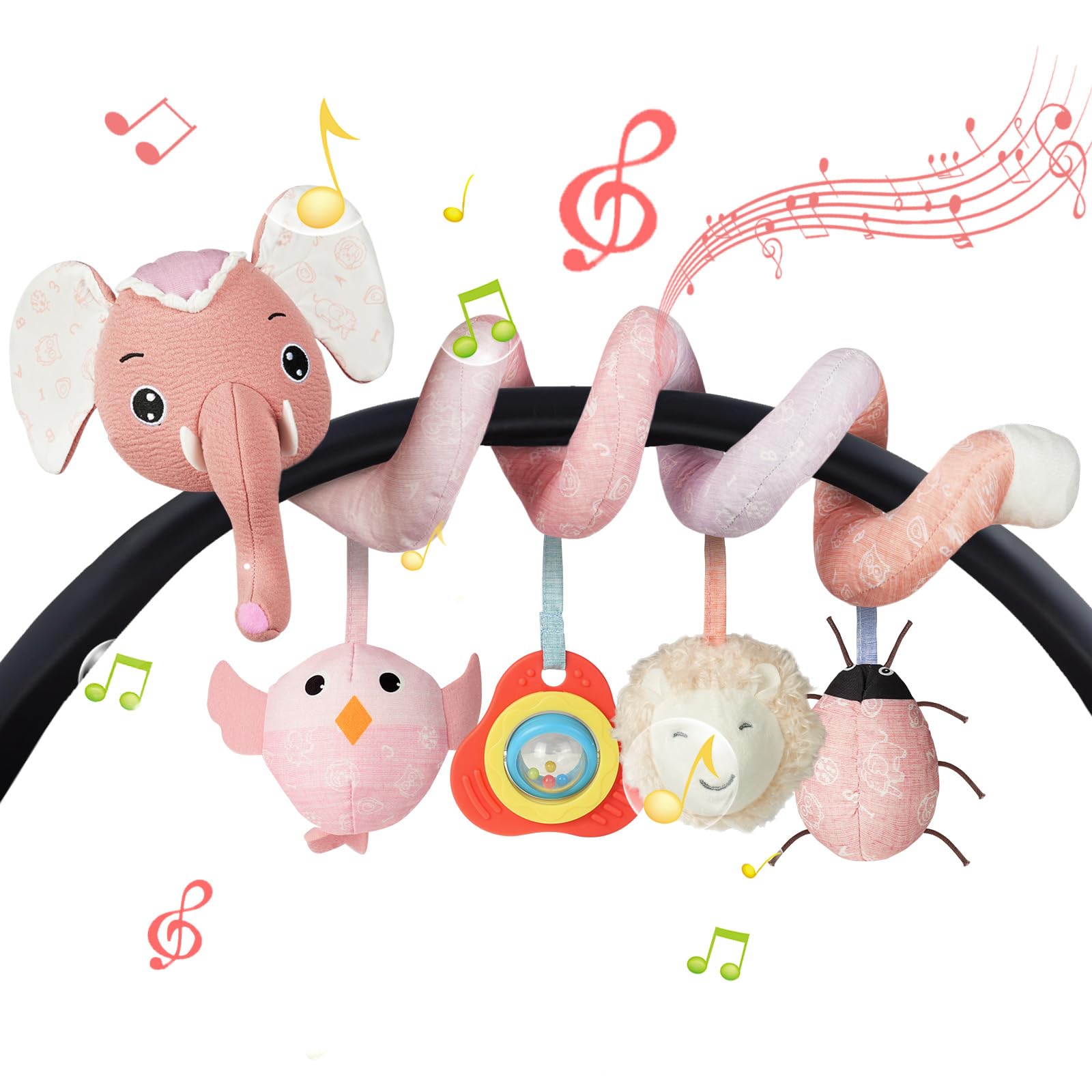 Vicloon Kinderwagen Spielzeug, Activity-Spirale Spielzeug, Hängendes Rasselspielzeug, Autositz-Spielzeug, Kontrast- & Sensorikspielzeug, Neugeborene Geschenk ab 0 Monaten, Rosaelefant
