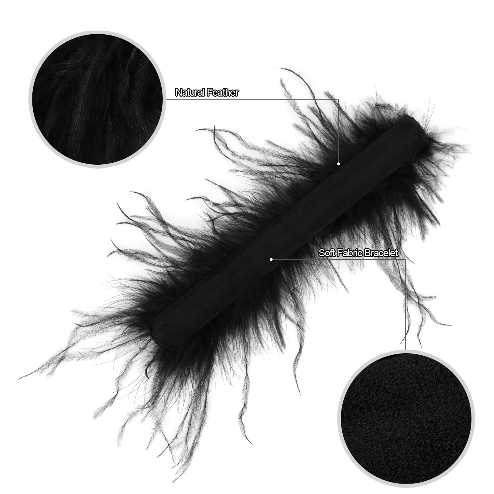 Poignets Plumes Gothiques - Paire De Bracelets Plumés Pour Cosplay Et Fête