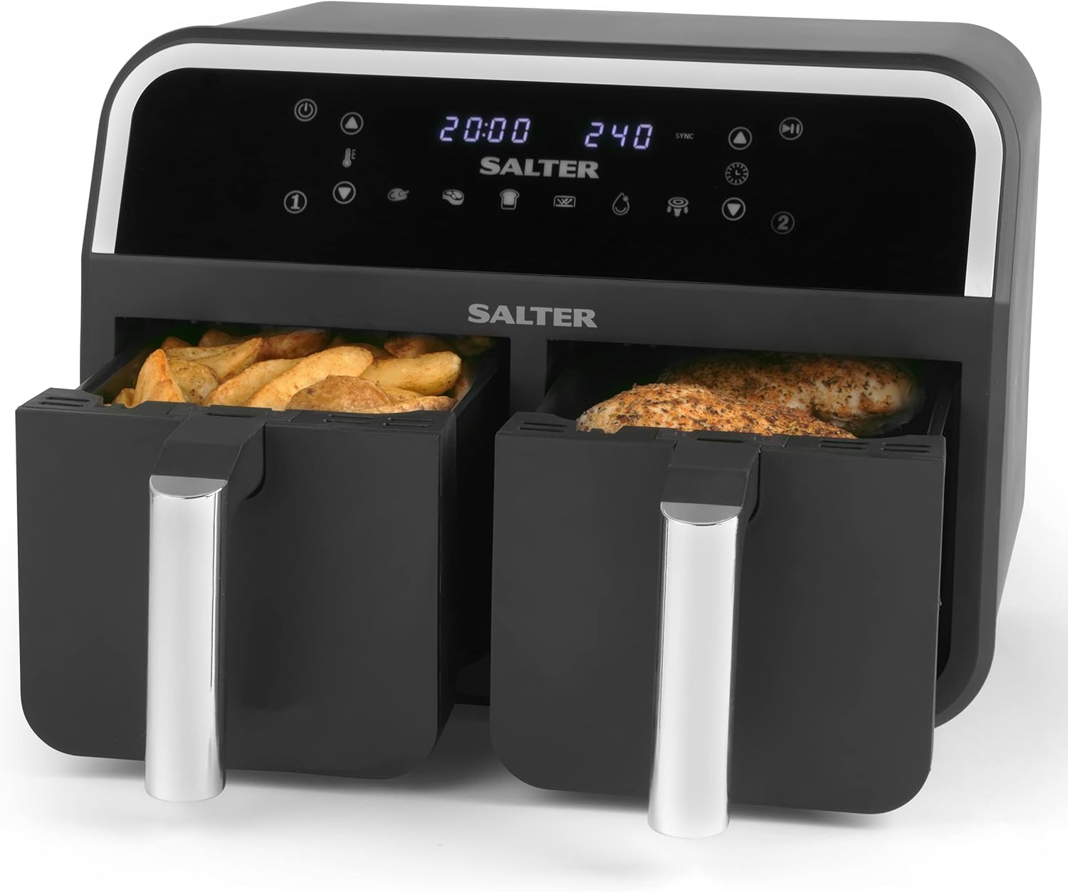 Salter EK4750 Dual Air Fryer Double Drawer Fat Free Fryer, NonStick