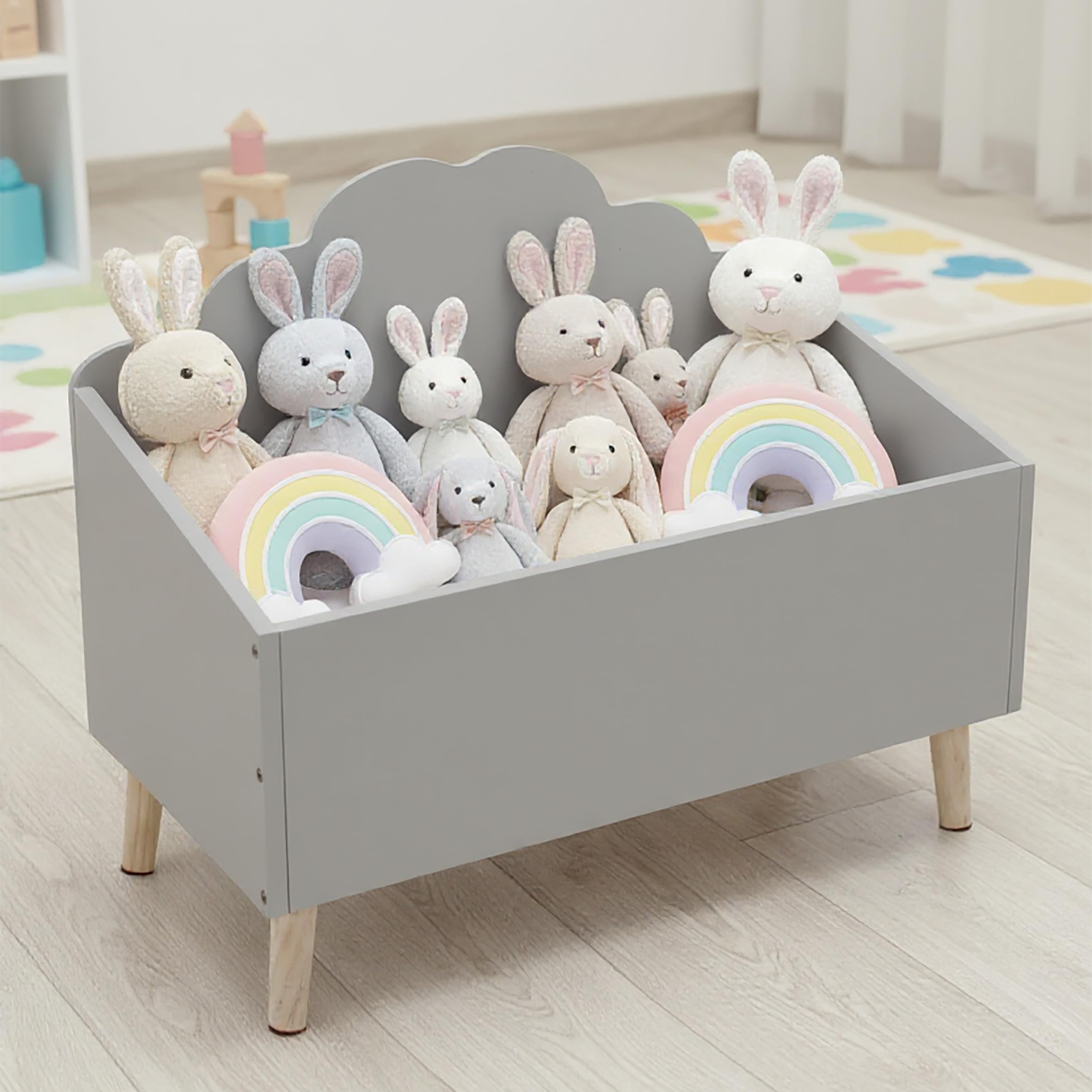 Spetebo Kinder Aufbewahrungstruhe Wolke, grau, 58 x 45 cm, Holz | Ordnungskiste im kindgerechten Design Für Spielzeug und Bücher Spielzeugkiste Holztruhe