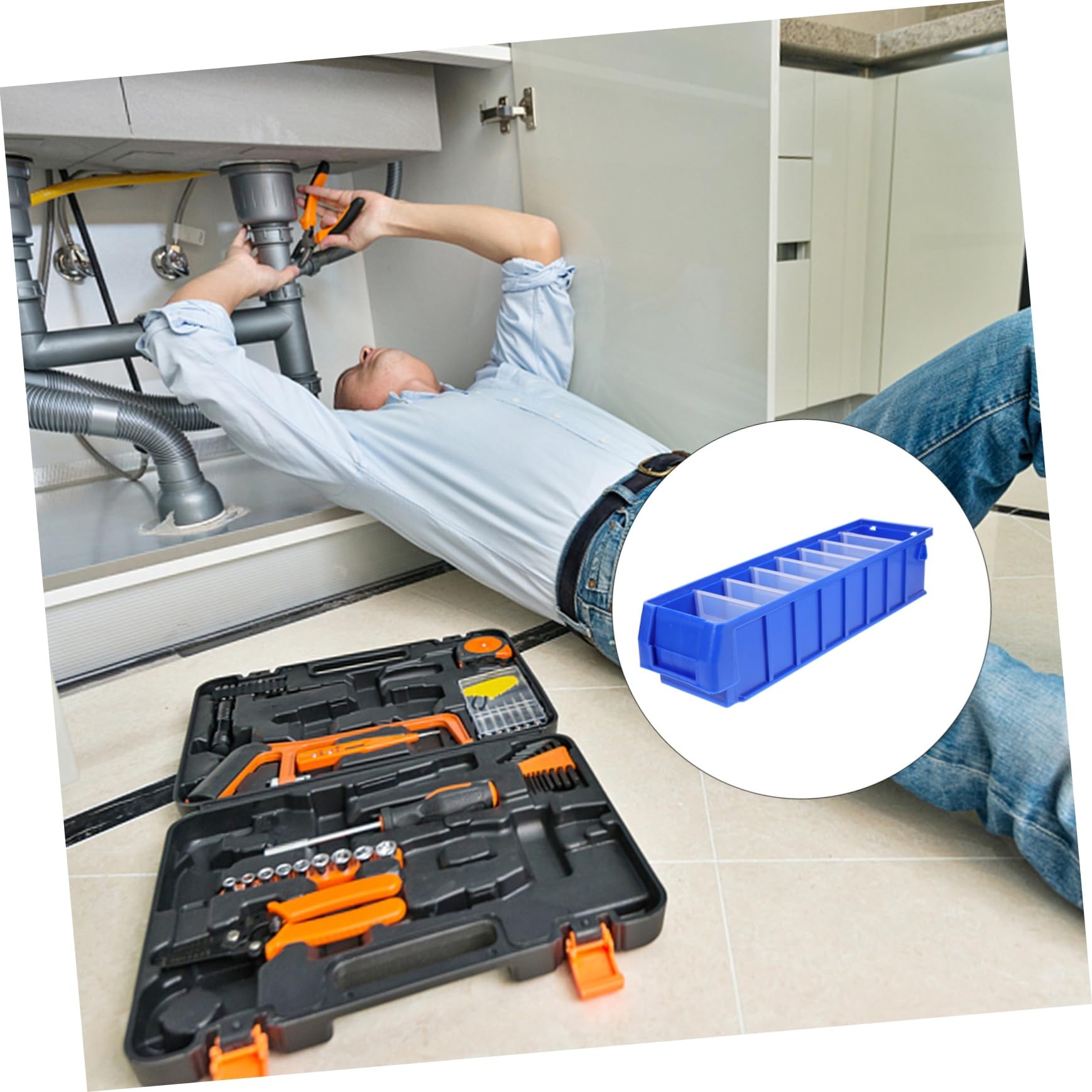 SHINEOFI Caja de Almacenaje de Tornillos Particiones, Polietileno Ligero, Azul, para Taller y Almacenamiento Interior