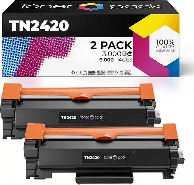 TONER PACK TN2420 Cartuchos de Tóner Compatible para Brother MFC-L2710DW HL-L2310D HL-L2350DW HL-L2370DN HL-L2375DW DCP-L2530DW MFC-L2710DN L2730DW (2 Unidades)