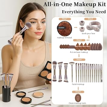 HEYMKGO 40 Pcs Makeup Brushes Set Professional Multi-functional Makeup Kit with Double Sided Makeup Brush Foundation Powder Blush Concealers Eyeshadows Brush Eye and Face Makeup Cosmetic Tools