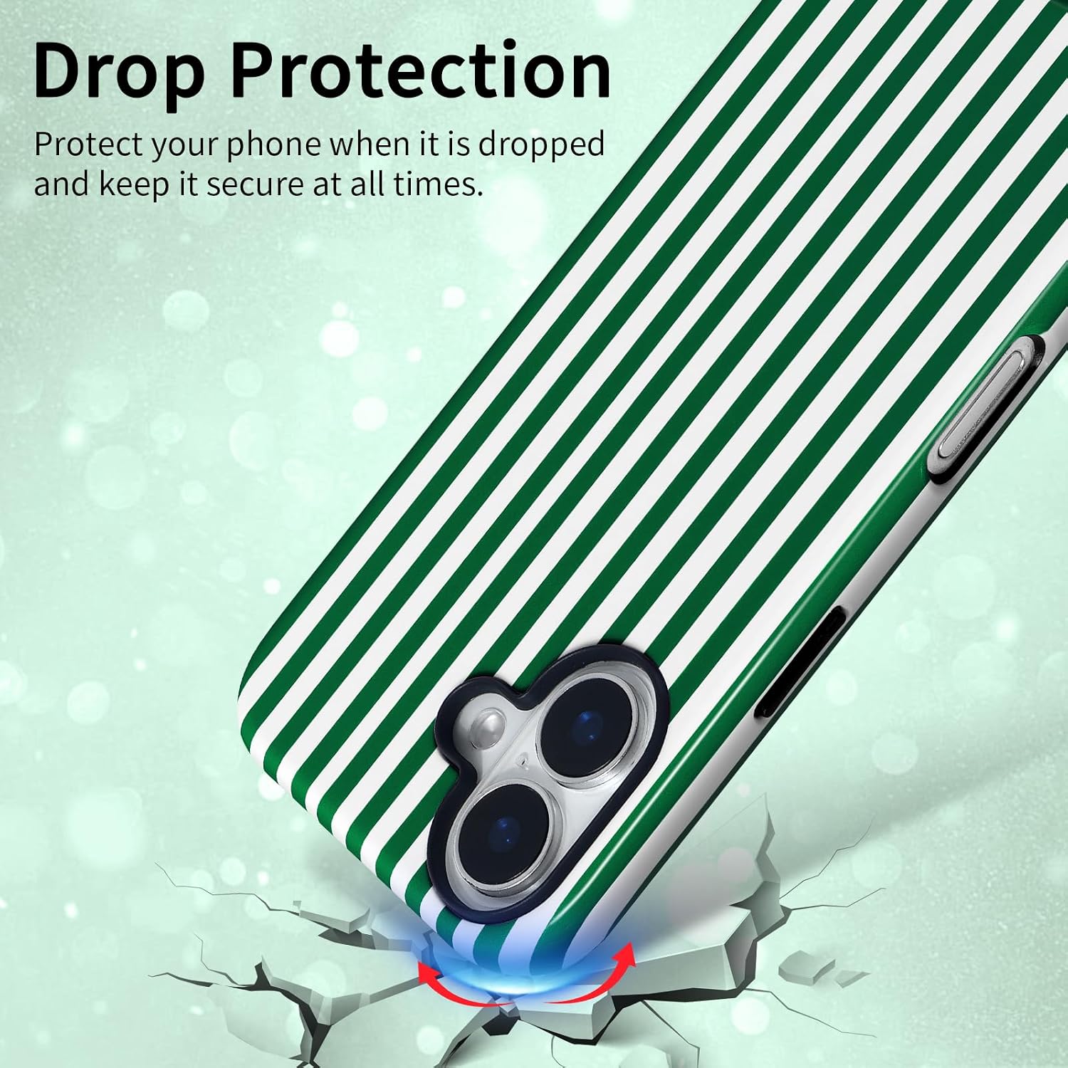 Compatible with iPhone 16 Case Striped Cute Aesthetic Phone Case Shockproof TPU Hard PC Protective Cover for iPhone 16-Green image 2