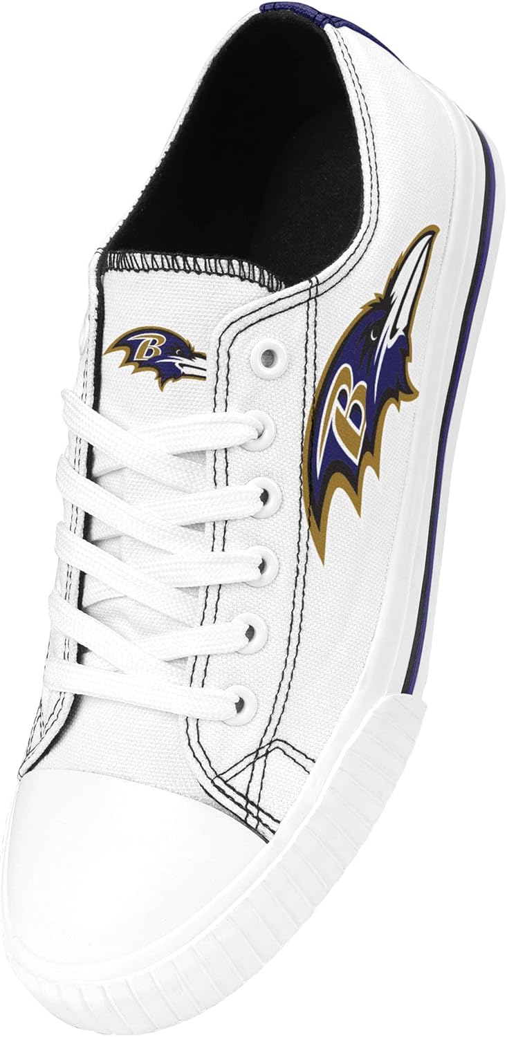 FOCO NFL Womens NFL Ladies Fashion Team Big Logo Low Top White Canvas Sneakers Shoes - Image 2