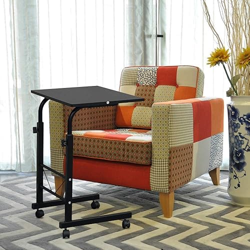 Miniatura 13 de Henf Mesa auxiliar móvil para sofá, mesa de cama rodante, mesa de aperitivos, altura ajustable, soporte para computadora portátil, escritorio, Negro