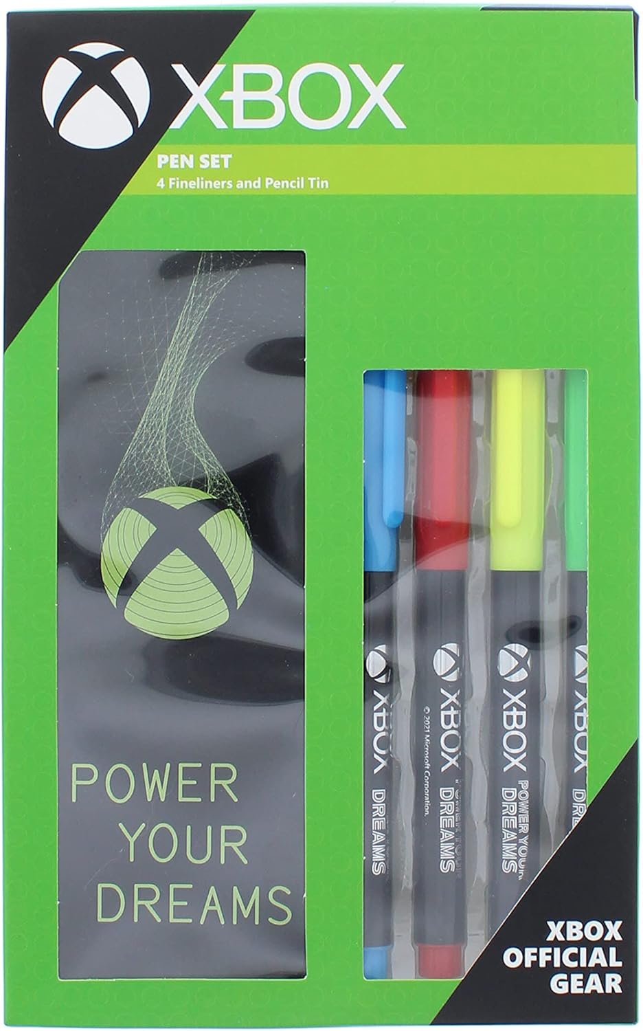 Xbox Stationery Gift Set 4 x Fineliner Pens and Pencil Tin X Box