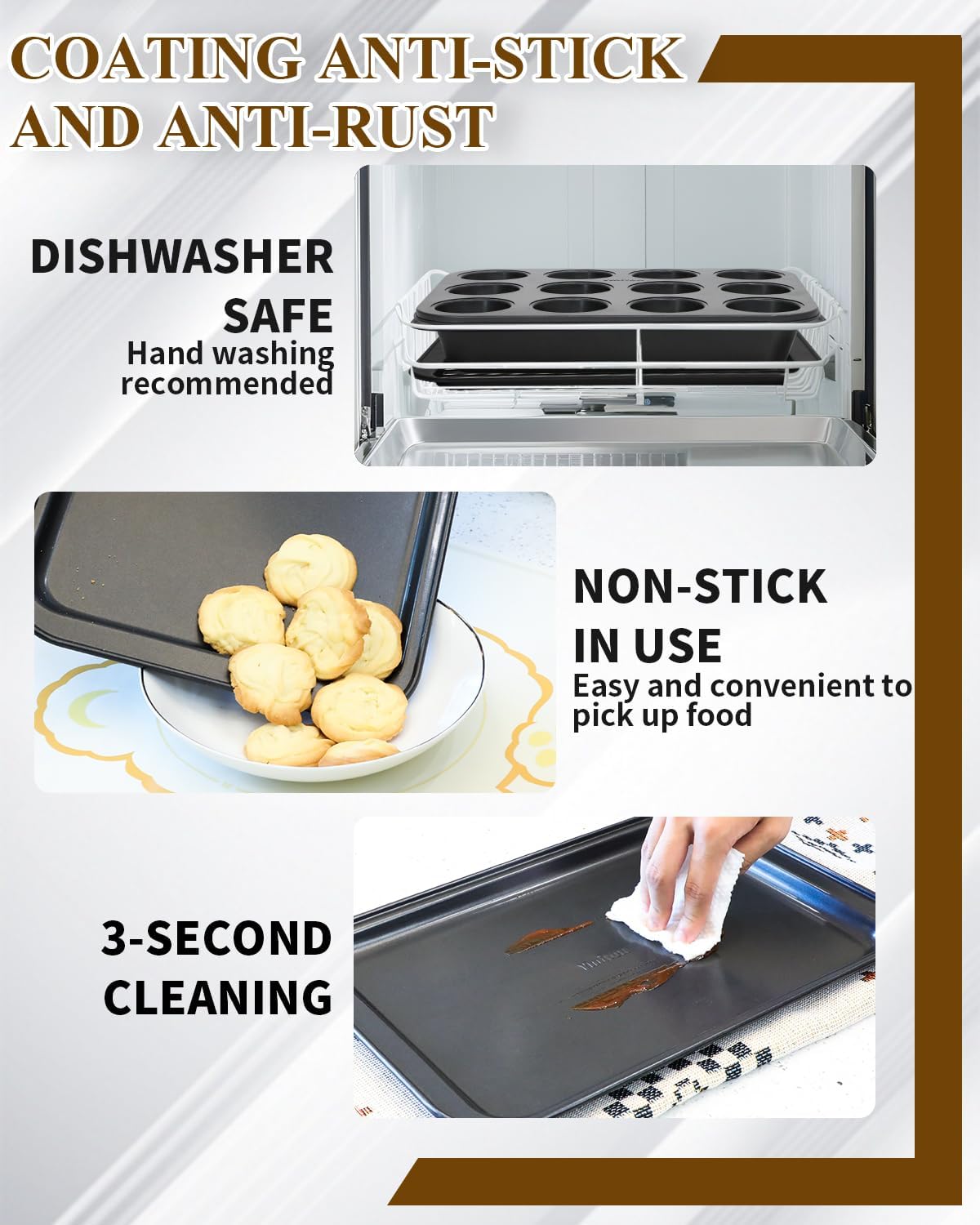 Nonstick Baking Pans Set, 19 PCS Stackable Bakeware Sets, Oven Pan Set Includes Baking Tray, Cookie Sheet, Cake Pans, Loaf Pan, Muffin Pan, Silicone Cups