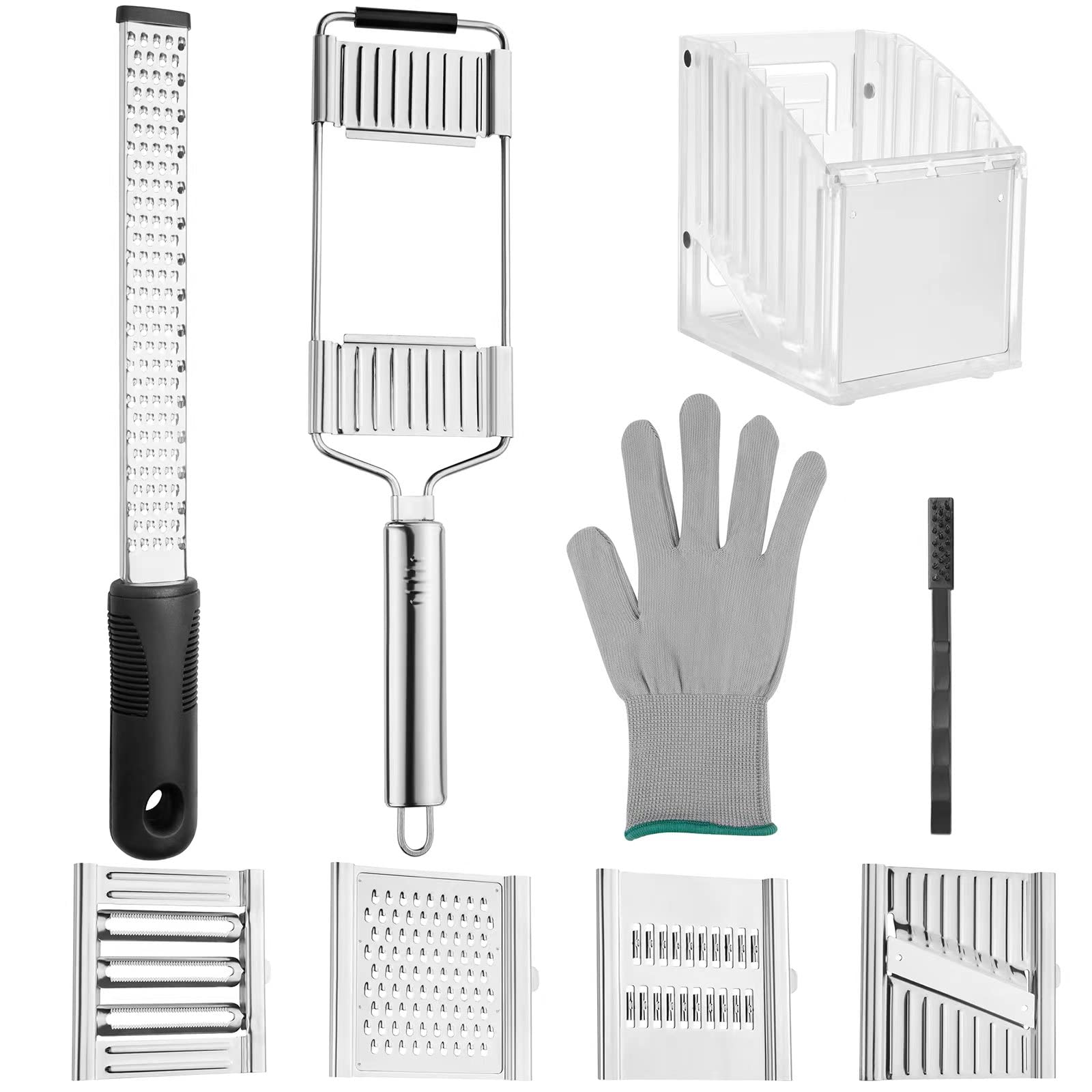 Kitchen Gadgets Set with Box Container for Stainless Steel Blades Cheese Grater Multi-purpose Vegetable Chopper Manual Carrot Cutter