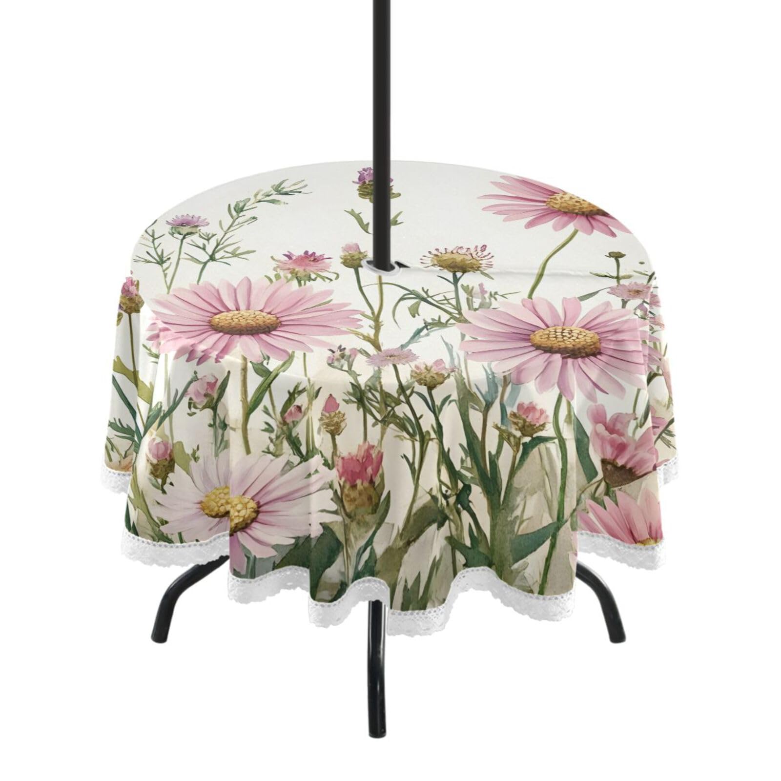 Ttgoth Wildflower Outdoor Table Cloth 152 cm Water Stain & Resistan Tablecloth Wipeable Table Cover with Parasol Hole & Zipper for Garden Patio Party Picnic