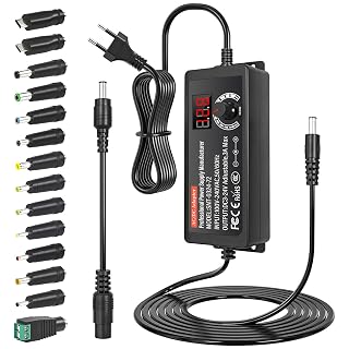 Alimentatore Universale 72W Adattatore di Alimentatore Regolabile 3V-24V 3A Adattatore Universale AC/DC 100V-240V con 14 Punte e Convertitore di Polarità, Indicatore di Tensione LED - Amazon product rated Grade A