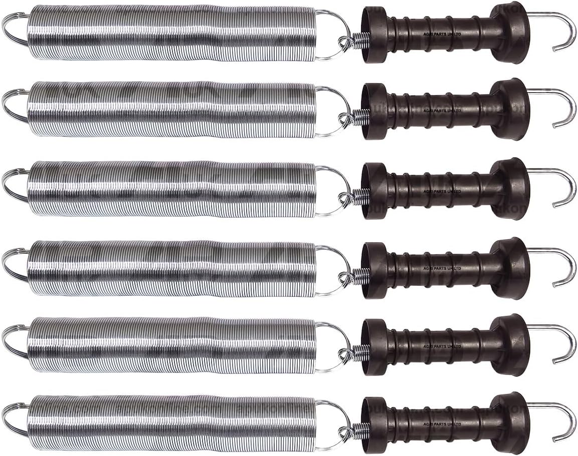 6x Heavy Duty Electric Fence Gate Handle with 5m Spring Poly Insulator Kit NEW