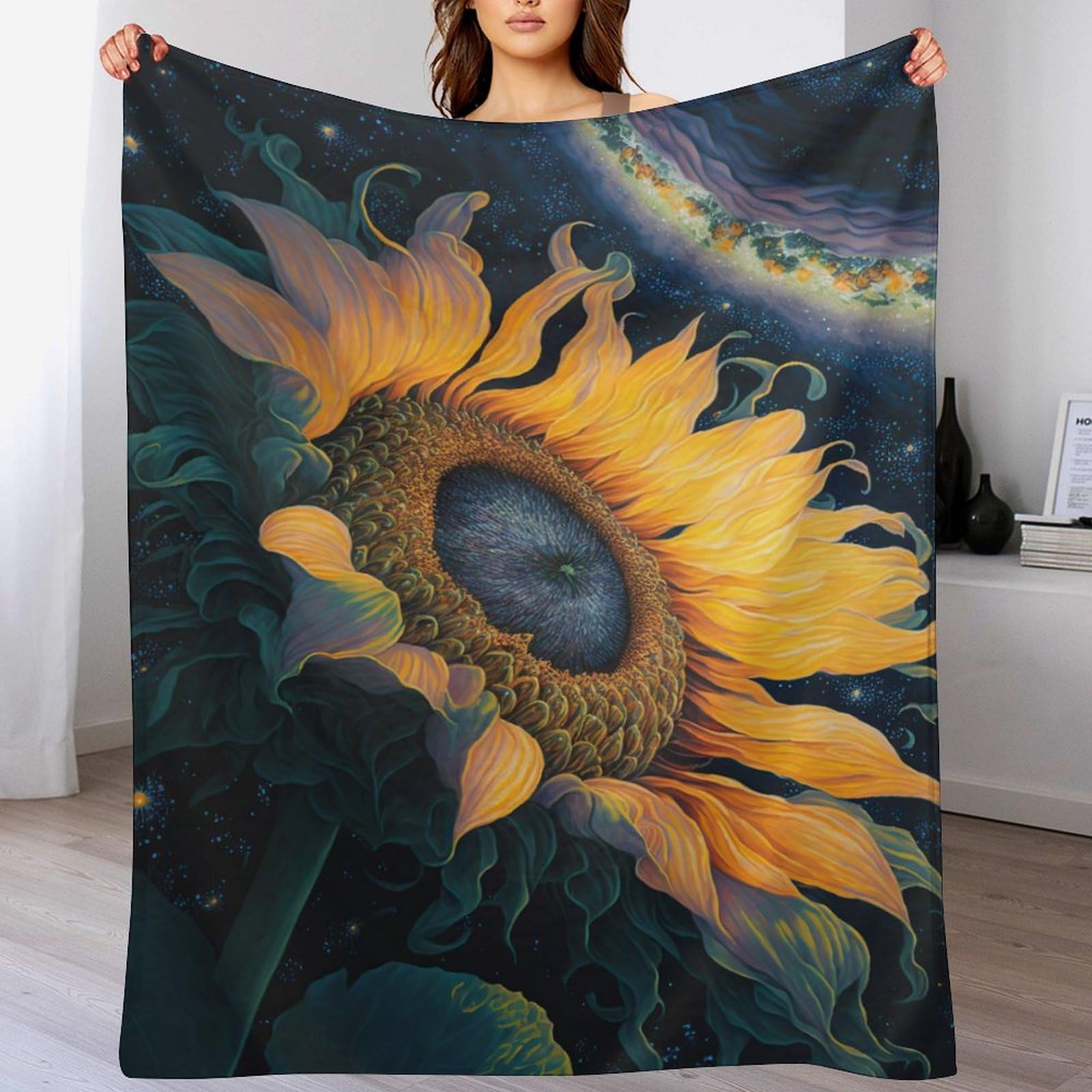 Couverture canapé chaude en flannel douce 140x180cm multicolore imprimée Tournesol Universe