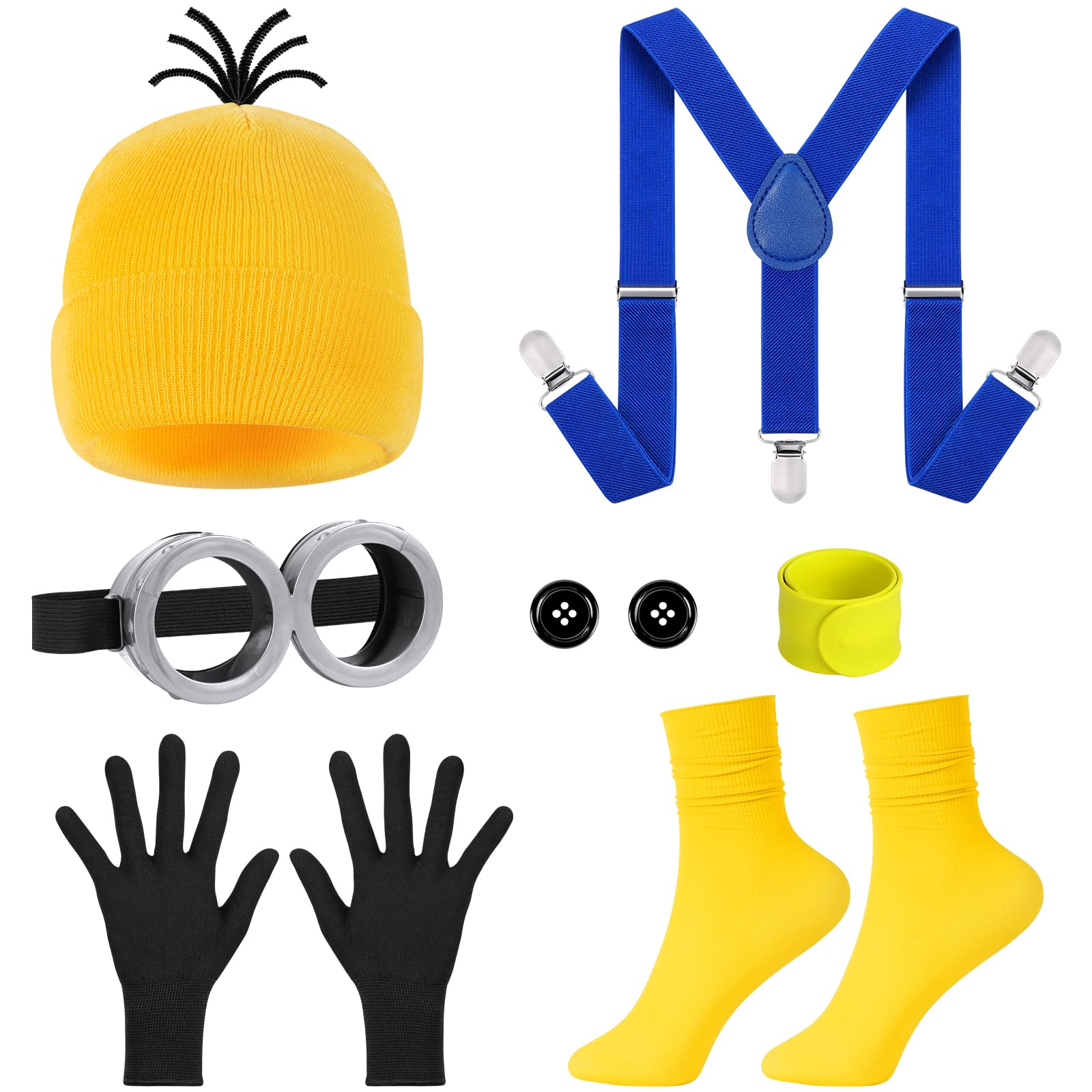 BSBUY Cosplay Kostüm Set Minion Cosplay Kind mit Mütze Hose Handschuhe Minion Costume Set Junge Mädchen Film Kostüm für Kinder Outfit Kostüm für Halloween Karneval Cosplay Party Faschingskostüme(Gelb)