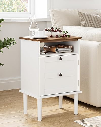 Miniatura 9 de Mesita de noche, mesita de noche bohemia con 1 cajón, mesa auxiliar moderna con estante abierto, mesa auxiliar de noche de madera para dormitorio,