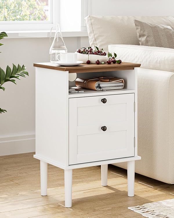 Apetaccat Nightstand, Boho Night Stand with 1 Drawer, Modern Side Accent Table with Open Shelf, Wooden Top Bedside End Table for Bedroom, Living Room, White by Apetaccat - Used condition - Image 9