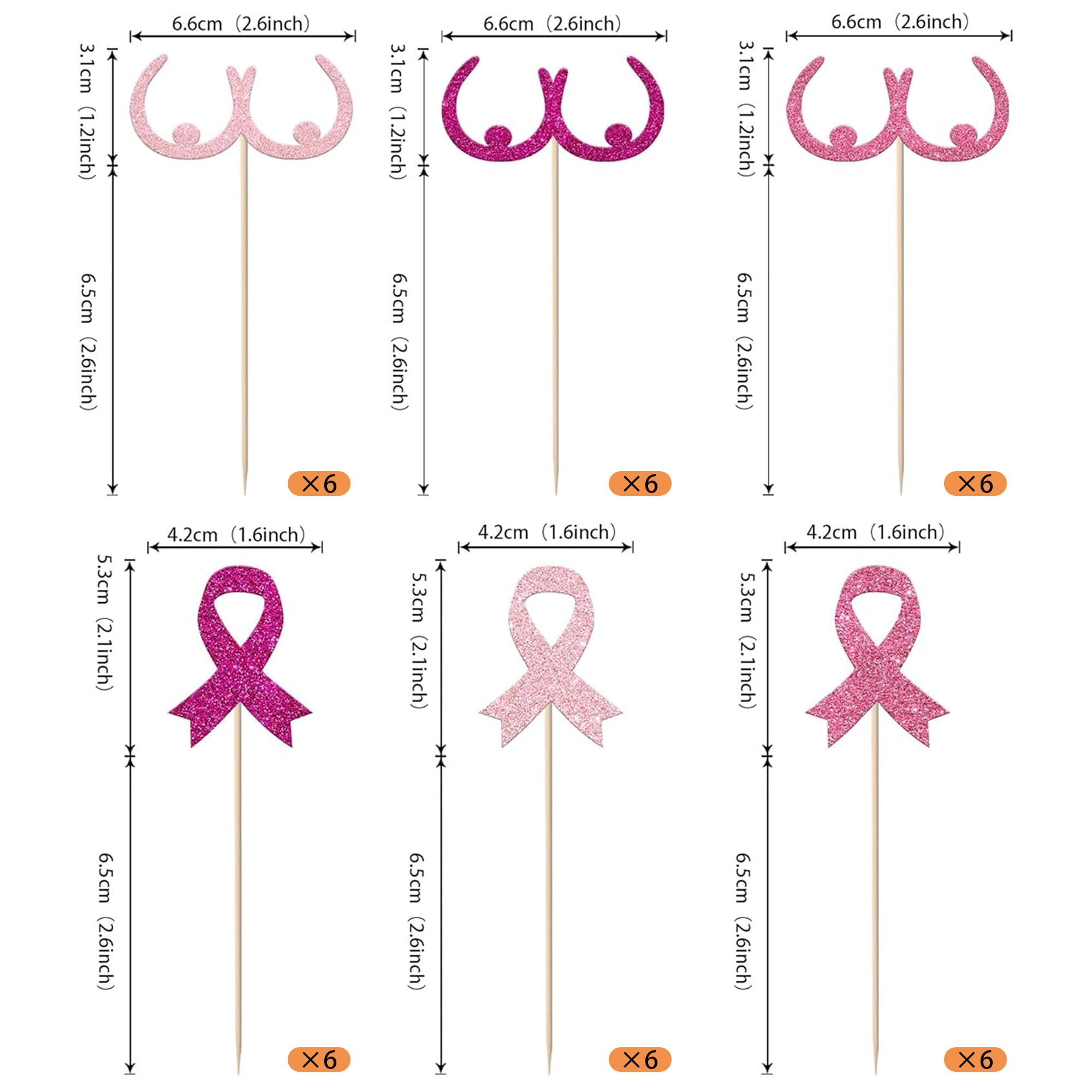 SYKYCTCY 36 Pack Breast Cancer Awareness Cupcake Toppers Glitter Ribbon Fight Beliveve Hope Cupcake Picks Believe Hope Pink Ribbon Cupcake Decorations Party Supplies Multi - Image 2