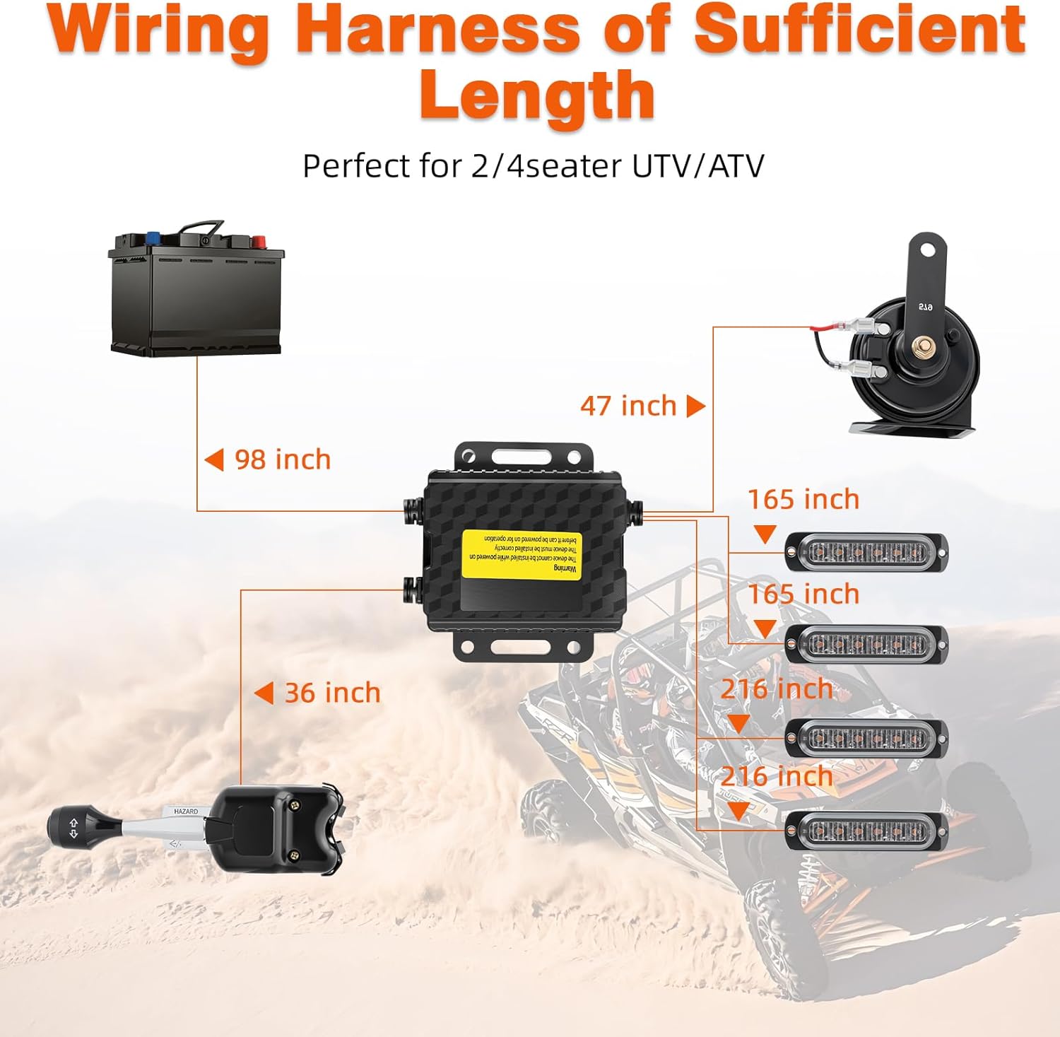 UTV Turn Signal Kit with Horn, Plug & Play Street Legal Blinker Kit with Brake Lights & Hazard Lights, Column Switch, Compatible with Polaris RZR Ranger Pioneer ATV Golf Cart (Style 2)