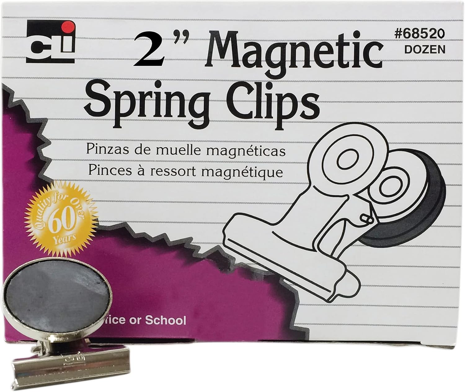 Charles Leonard Magnetic Spring Clips, 2", 12 Per Box, 3 Boxes