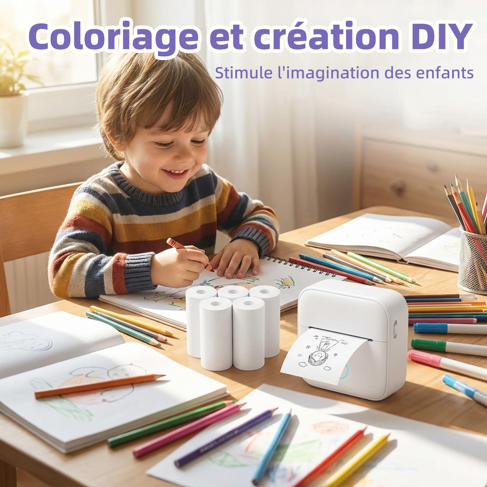 Papier Thermique 57mm x 25mm 20 Rouleaux pour Imprimante Photo Enfant