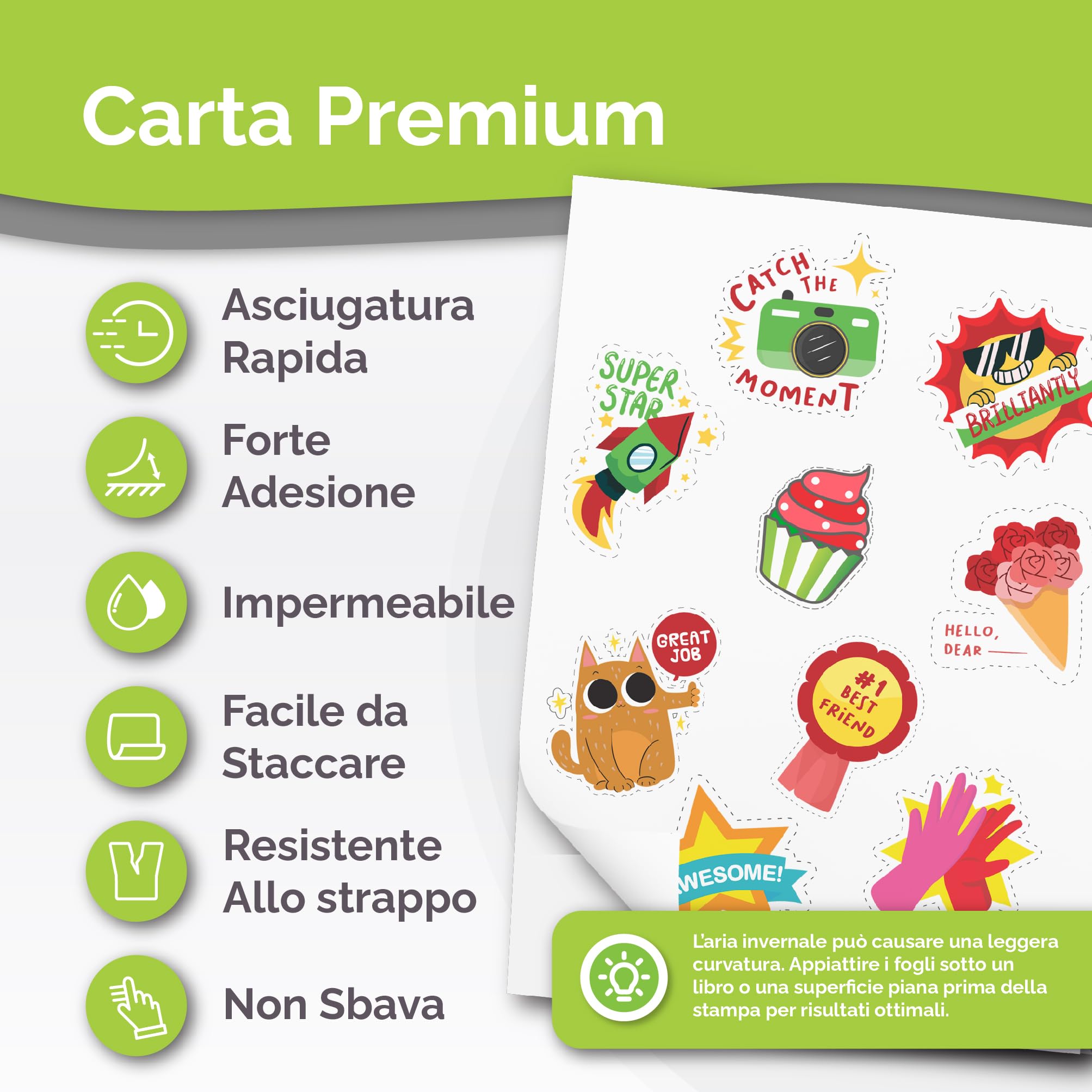 AgoDeo Carta adesiva vinile stampabile A4 opaca impermeabile laser getto d'inchiostro 34 fogli
