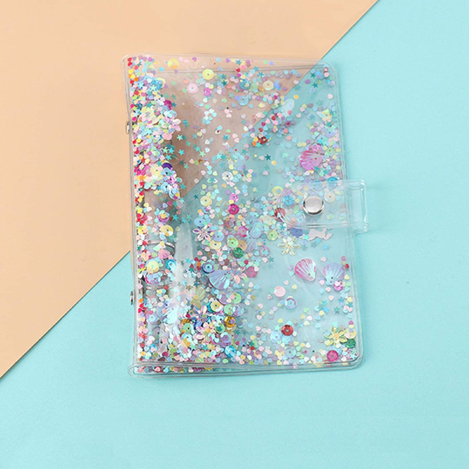 3PCS A5 6 Holes Binder Cover Glitter Quicksand Soft PVC Planner Protector with Snap Button Waterproof Loose Leaf Folder School Office Supplies