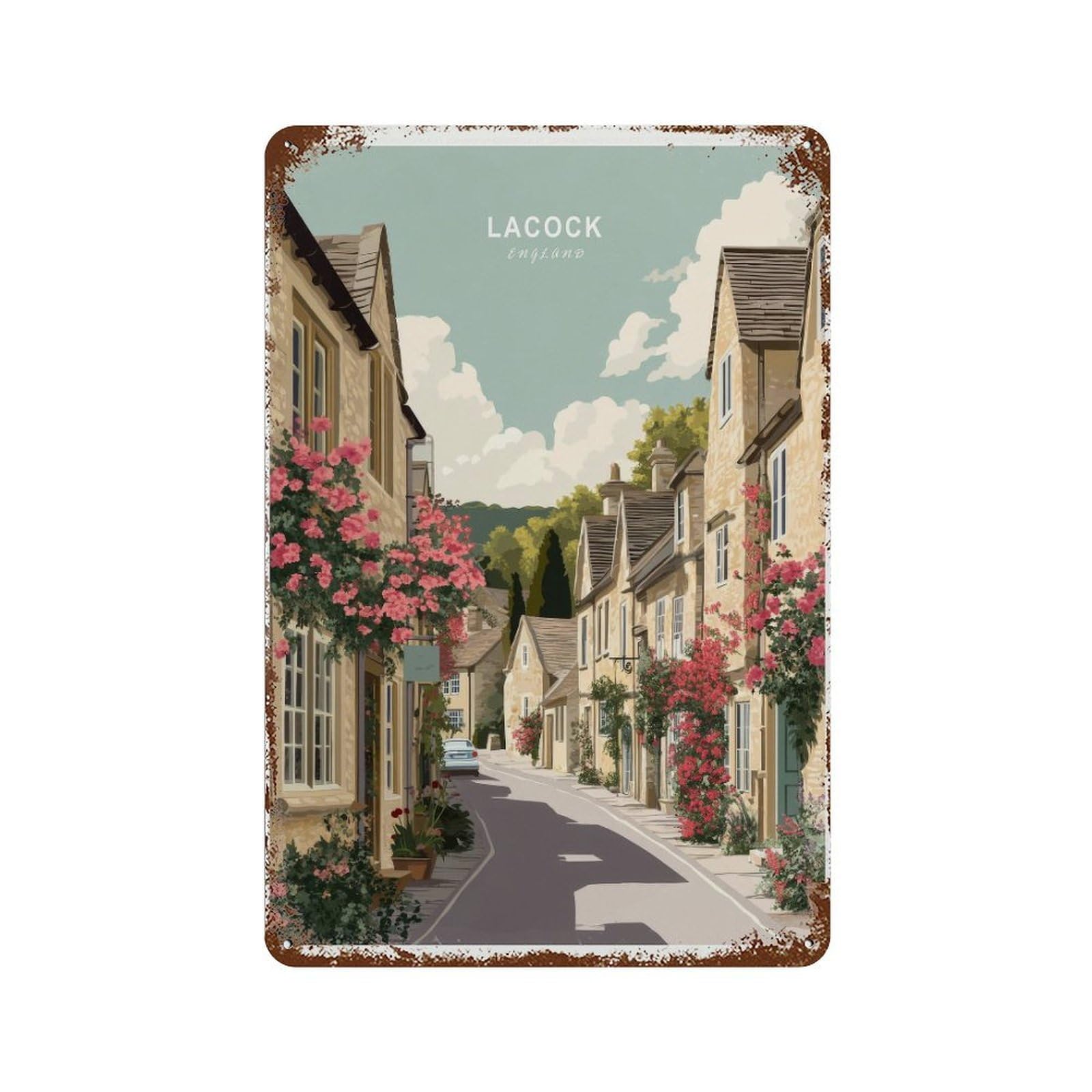 xiaoxiaoshen Lacock Village England, Cotswolds Street Wall Decor Art Metal Tin Poster Modern Home Decor Art Home Bar Shop Decorations Vintage Sign 30x20cm